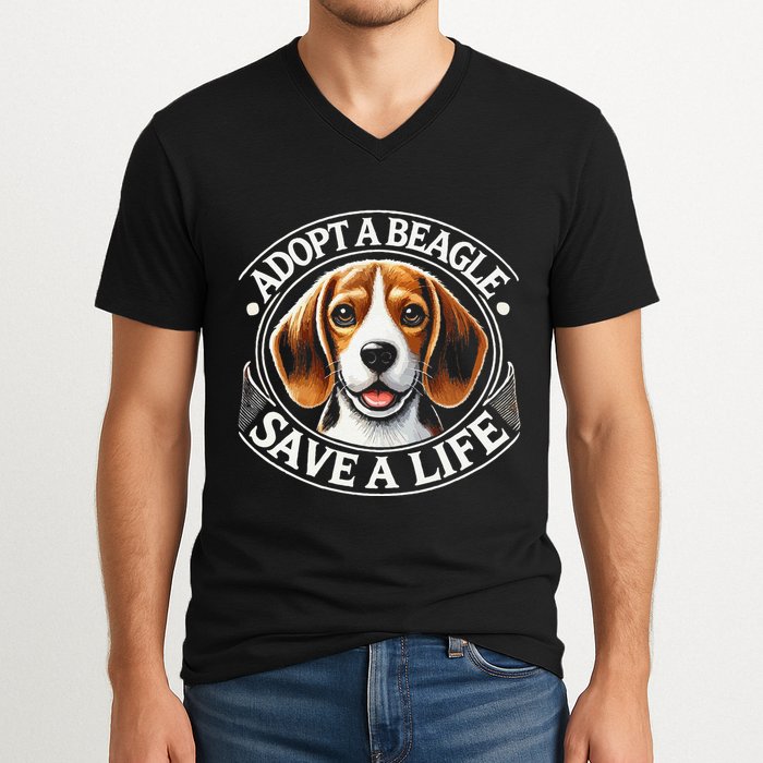 Adopt A Beagle Save A Life Advocating Adoption V-Neck T-Shirt