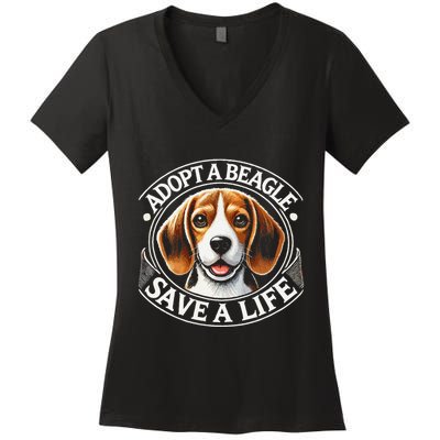 Adopt A Beagle Save A Life Advocating Adoption Women's V-Neck T-Shirt