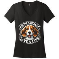 Adopt A Beagle Save A Life Advocating Adoption Women's V-Neck T-Shirt
