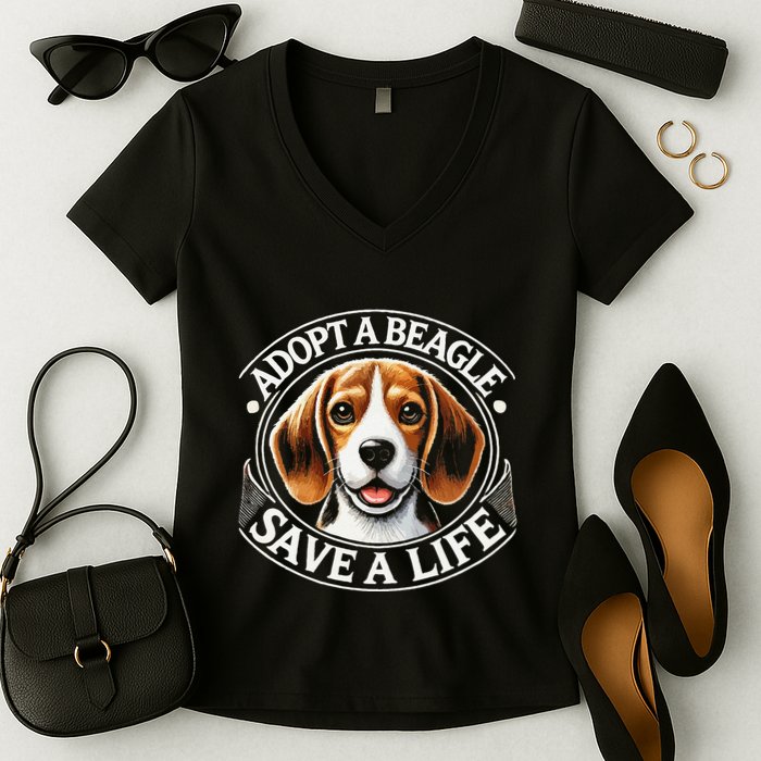 Adopt A Beagle Save A Life Advocating Adoption Women's V-Neck T-Shirt