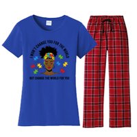 Autism Awareness Black Afro Mom Life Autistic Mother Gift Women's Flannel Pajama Set