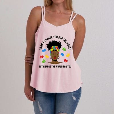 Autism Awareness Black Afro Mom Life Autistic Mother Gift Women's Strappy Tank