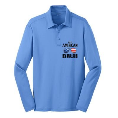 All American Bruh 4th Of July Boy Patriotic Silk Touch Performance Long Sleeve Polo