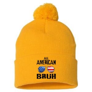 All American Bruh 4th Of July Boy Patriotic Pom Pom 12in Knit Beanie