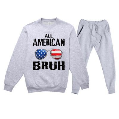 All American Bruh 4th Of July Boy Patriotic Premium Crewneck Sweatsuit Set