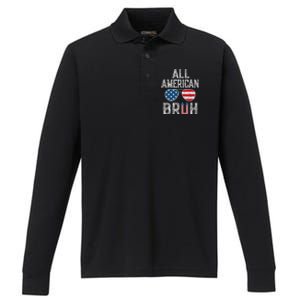 All American Bruh 4th Of July Boy Patriotic Performance Long Sleeve Polo