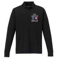 All American Bruh 4th Of July Boy Patriotic Performance Long Sleeve Polo