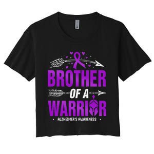 AlzheimerS Awareness Brother Of A Warrior Purple Ribbon Women's Crop Top Tee