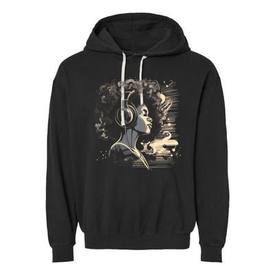 African American Black Headphones Music Graphic Cute Gift Garment-Dyed Fleece Hoodie