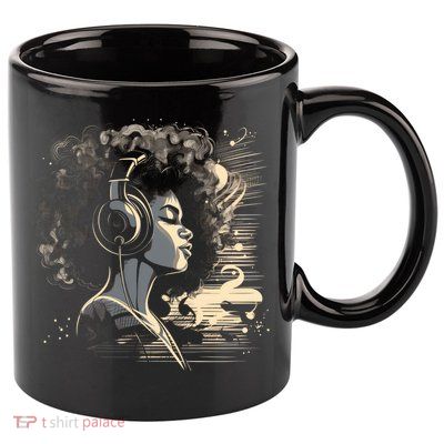 African American Black Headphones Music Graphic Cute Gift 11oz C Handle Ceramic Mug