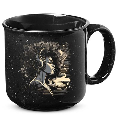 African American Black Headphones Music Graphic Cute Gift 15oz Campfire Ceramic Mug