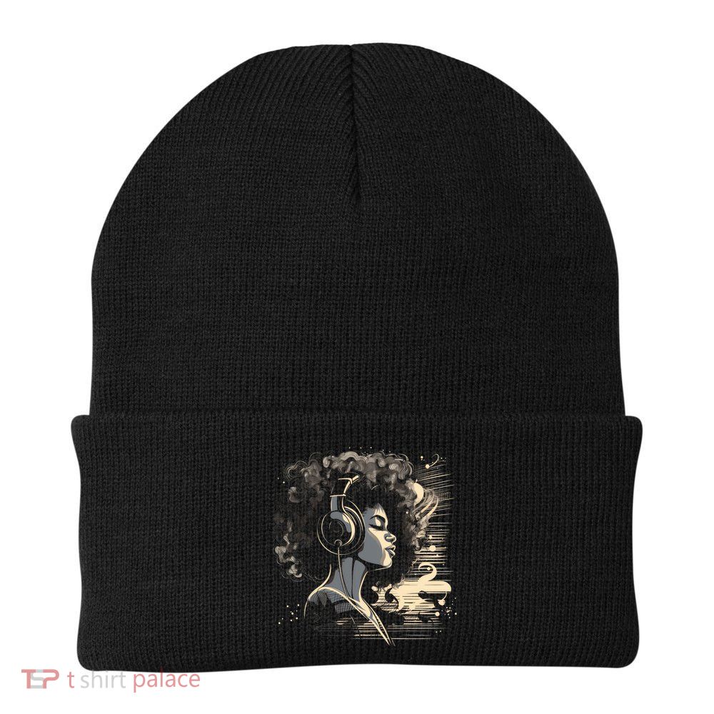 African American Black Headphones Music Graphic Cute Gift Beanie