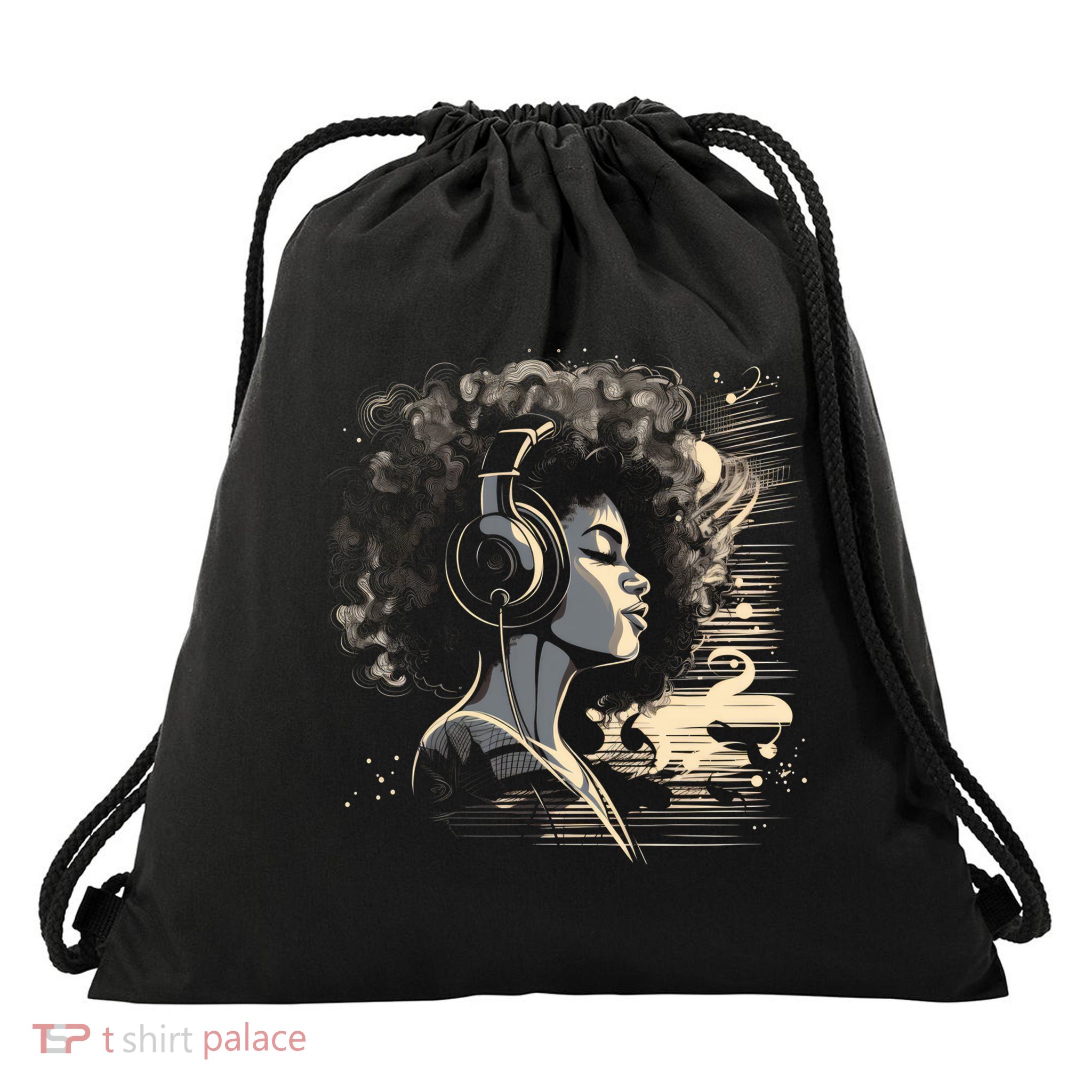 African American Black Headphones Music Graphic Cute Gift Drawstring Bag