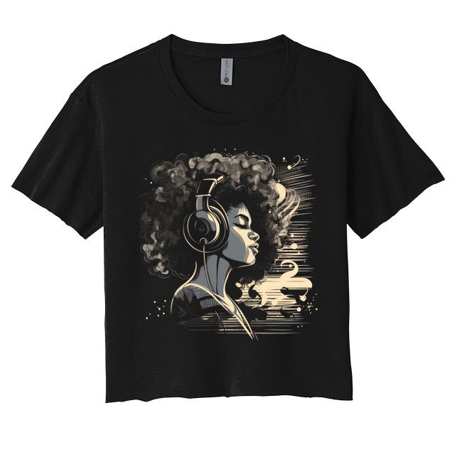 African American Black Headphones Music Graphic Cute Gift Crop Top