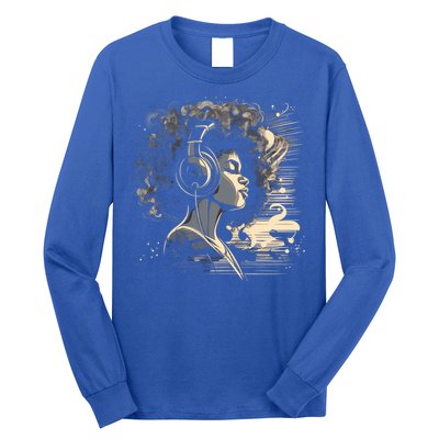 African American Black Headphones Music Graphic Cute Gift Long Sleeve Shirt