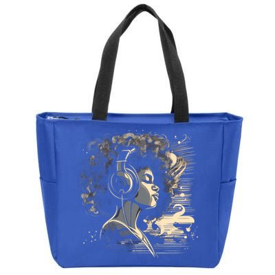 African American Black Headphones Music Graphic Cute Gift Zip Tote Bag