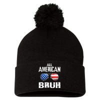 All American Bruh 4th Of July Boy Patriotic Pom Pom 12in Knit Beanie