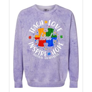 Autism Awareness Be Kind Teach Love Inspire Hope Colorblast Crewneck Sweatshirt