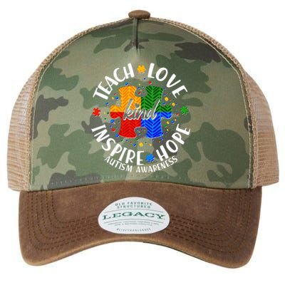 Autism Awareness Be Kind Teach Love Inspire Hope Legacy Tie Dye Trucker Hat