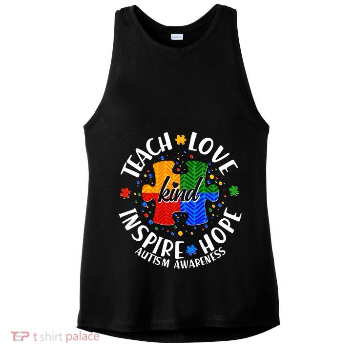 Autism Awareness Be Kind Teach Love Inspire Hope Ladies PosiCharge Tri-Blend Wicking Tank