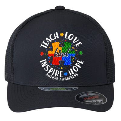 Autism Awareness Be Kind Teach Love Inspire Hope Flexfit Unipanel Trucker Cap