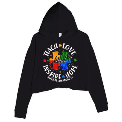 Autism Awareness Be Kind Teach Love Inspire Hope Crop Fleece Hoodie