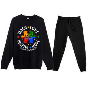 Autism Awareness Be Kind Teach Love Inspire Hope Premium Crewneck Sweatsuit Set