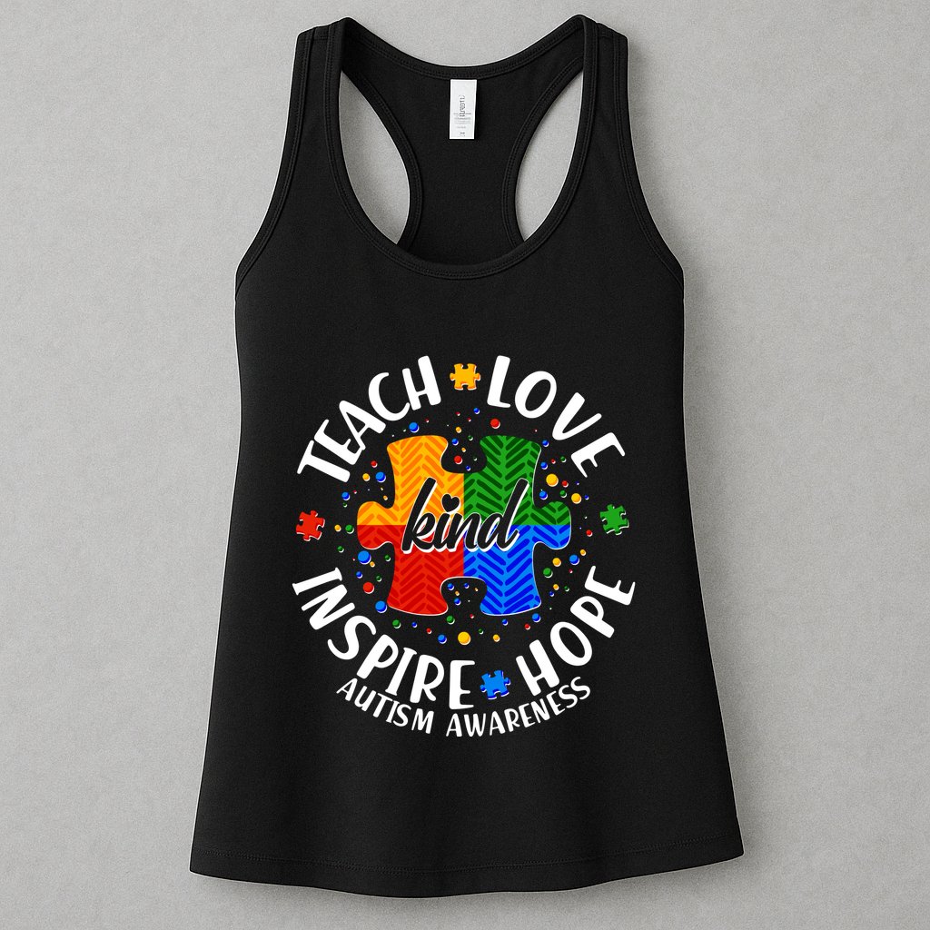 Autism Awareness Be Kind Teach Love Inspire Hope Womens Tank Top