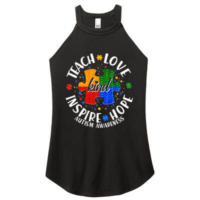 Autism Awareness Be Kind Teach Love Inspire Hope Women's Perfect Tri Rocker Tank