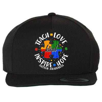 Autism Awareness Be Kind Teach Love Inspire Hope Wool Snapback Cap