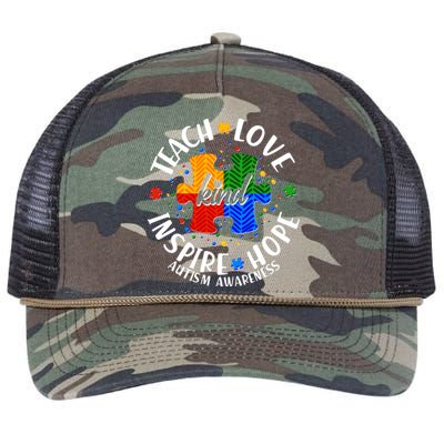 Autism Awareness Be Kind Teach Love Inspire Hope Retro Rope Trucker Hat Cap