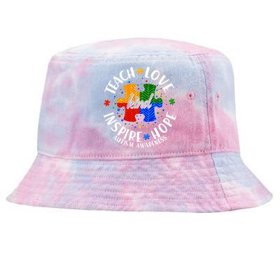 Autism Awareness Be Kind Teach Love Inspire Hope Tie-Dyed Bucket Hat