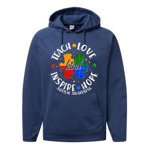 Autism Awareness Be Kind Teach Love Inspire Hope Performance Fleece Hoodie