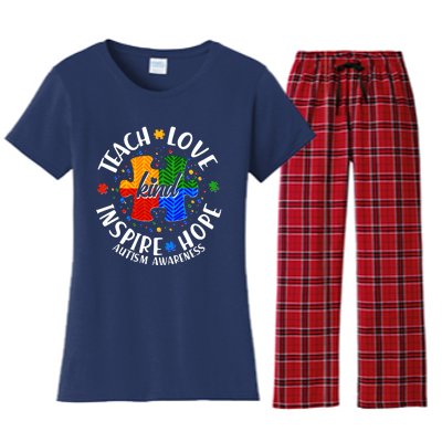 Autism Awareness Be Kind Teach Love Inspire Hope Women's Flannel Pajama Set