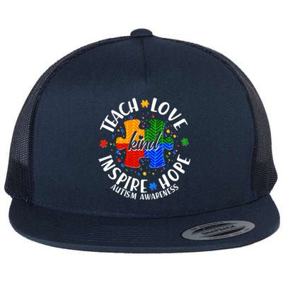 Autism Awareness Be Kind Teach Love Inspire Hope Flat Bill Trucker Hat