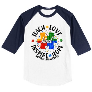 Autism Awareness Be Kind Teach Love Inspire Hope Baseball Sleeve Shirt