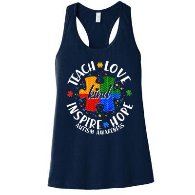 Autism Awareness Be Kind Teach Love Inspire Hope Women's Racerback Tank