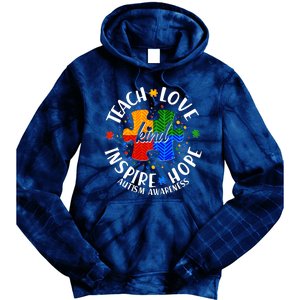 Autism Awareness Be Kind Teach Love Inspire Hope Tie Dye Hoodie