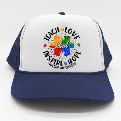 Autism Awareness Be Kind Teach Love Inspire Hope Trucker Hat