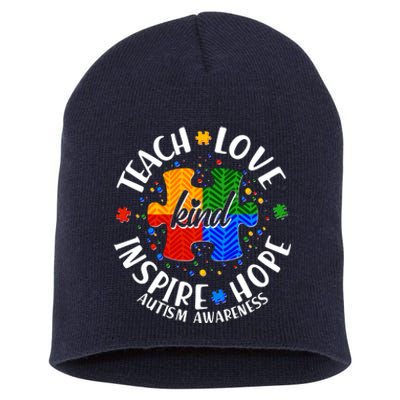 Autism Awareness Be Kind Teach Love Inspire Hope Short Acrylic Beanie