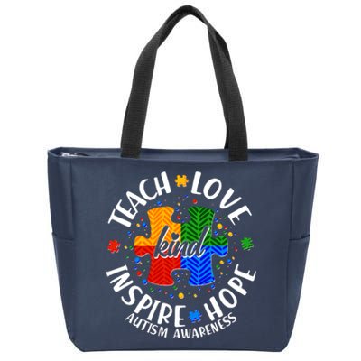 Autism Awareness Be Kind Teach Love Inspire Hope Zip Tote Bag