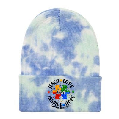 Autism Awareness Be Kind Teach Love Inspire Hope Tie Dye 12in Knit Beanie