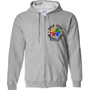 Autism Awareness Be Kind Teach Love Inspire Hope Full Zip Hoodie