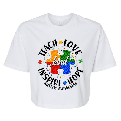 Autism Awareness Be Kind Teach Love Inspire Hope Bella+Canvas Jersey Crop Tee