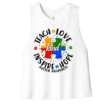 Autism Awareness Be Kind Teach Love Inspire Hope Women's Racerback Cropped Tank