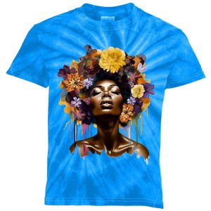 African American Beauty Vibrant Afro Floral Motif Junenth Gift Kids Tie-Dye T-Shirt