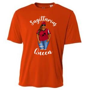 African American Baseball Mom Sagittarius Queen Zodiac Sign Cute Gift Cooling Performance Crew T-Shirt