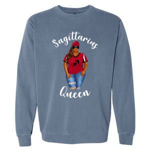 African American Baseball Mom Sagittarius Queen Zodiac Sign Cute Gift Garment-Dyed Sweatshirt