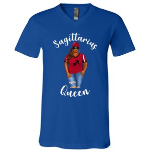 African American Baseball Mom Sagittarius Queen Zodiac Sign Cute Gift V-Neck T-Shirt