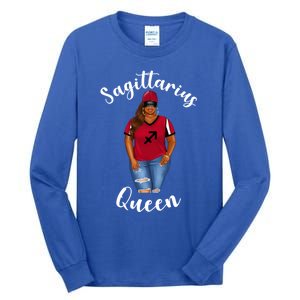 African American Baseball Mom Sagittarius Queen Zodiac Sign Cute Gift Tall Long Sleeve T-Shirt